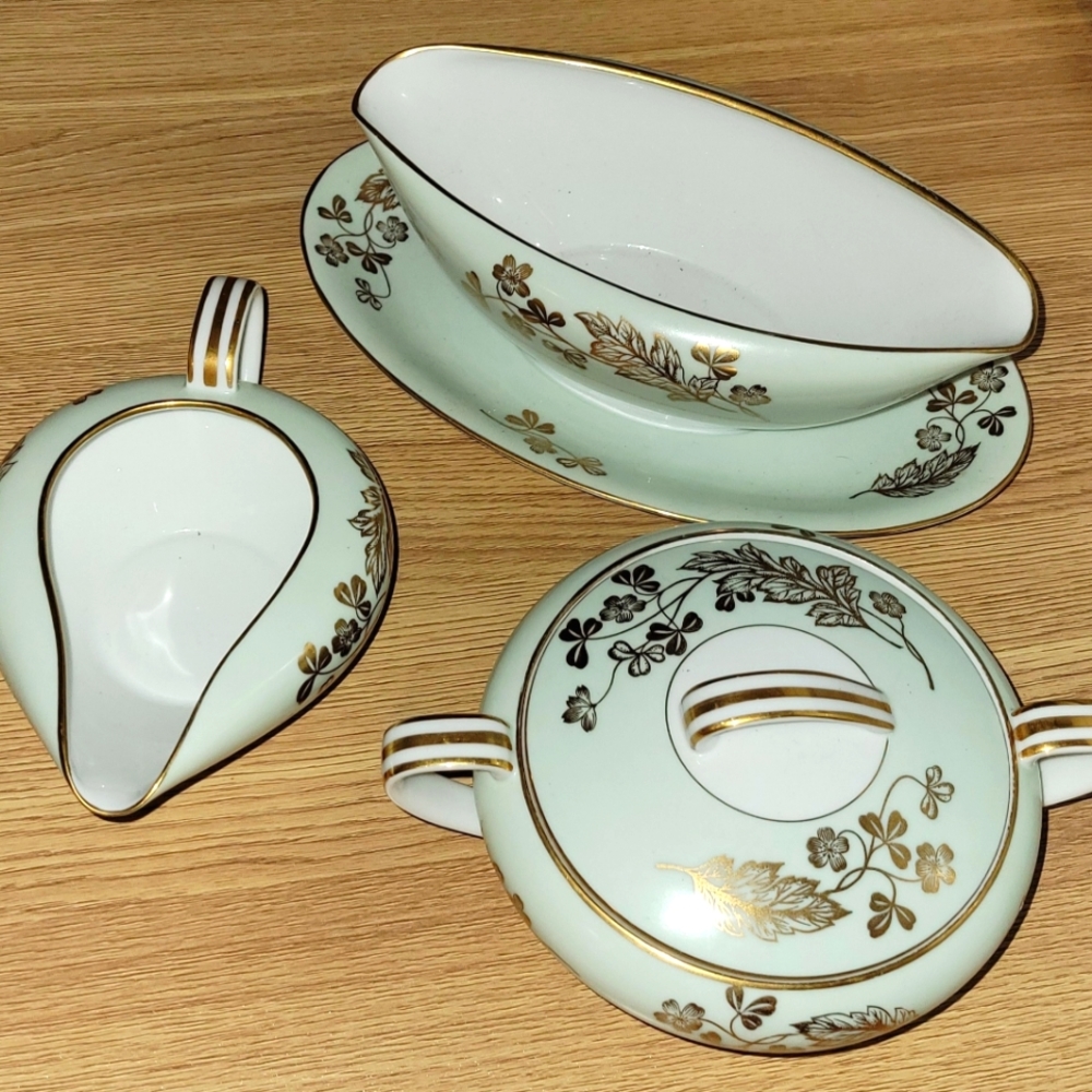 Set (3) Noritake 5296 Gravy Boat Creamer & Sugar Pot with Lid Noritake B…